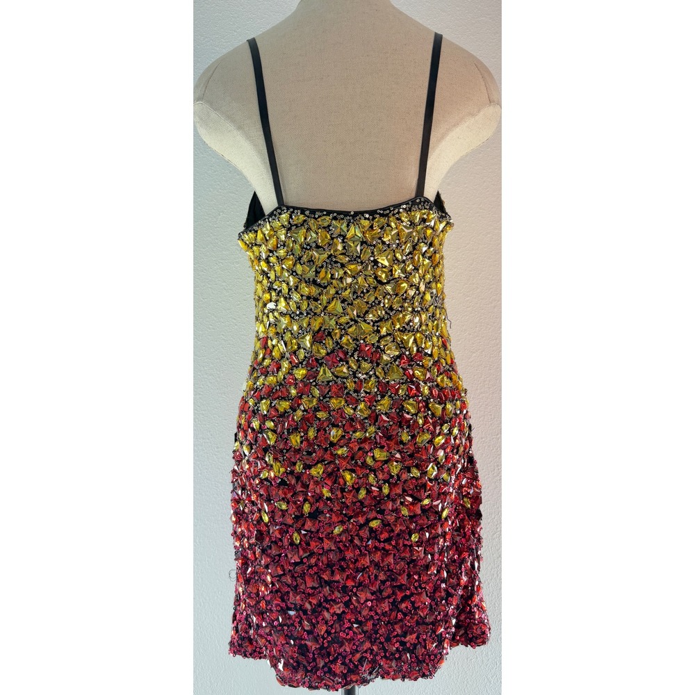 Dave & Johnny Rhinestone Embellished Mini Dress Ombre Sequin Red Yellow Hoco 7/8 - Picture 2 of 10